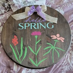 Hello Spring Wooden Sign with Floral Design